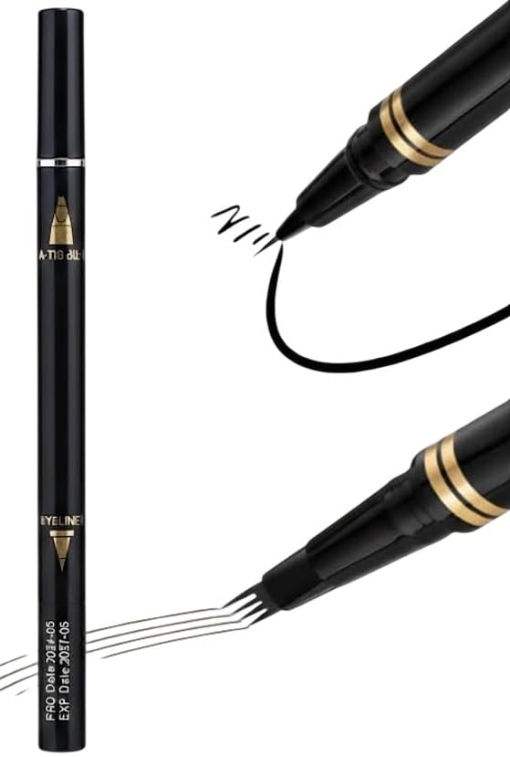 2-in-1 Eyeliner and Eyebrow Pencil Eyebrow with Fork Tip Long-lasting Waterproof Eyeliner and Brow Pen,(Black eyeliner- dark brown eyebrow)