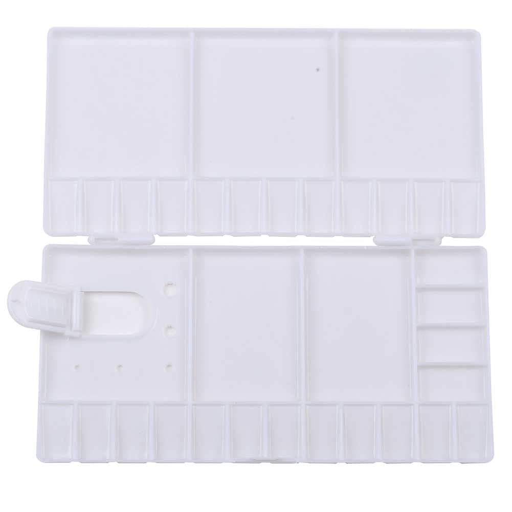 Teensery Plastic Folding Paint Palette Box Portable White Watercolor Palette Paint Tray with Thumb Hole for Watercolor, Gouache, Acrylic and Oil Paint, 1 Piece