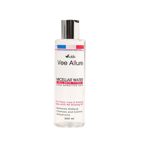 Vee Allure Micellar Water | Makeup Removal | Waterproof makeup removal | Hydrating & Nourishing | alcohol & fragrance free | Suitable for all skin types, sensitive skin | 200ml