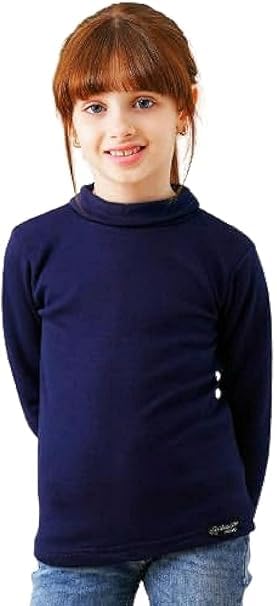 High Cool Basic Kids Boys Girls Winter High Neck Long Sleeve Fleece Lined Pile T-Shirt Warm Soft Inner Wear For Cold Weather Comfortable And Breathable Thermal Top