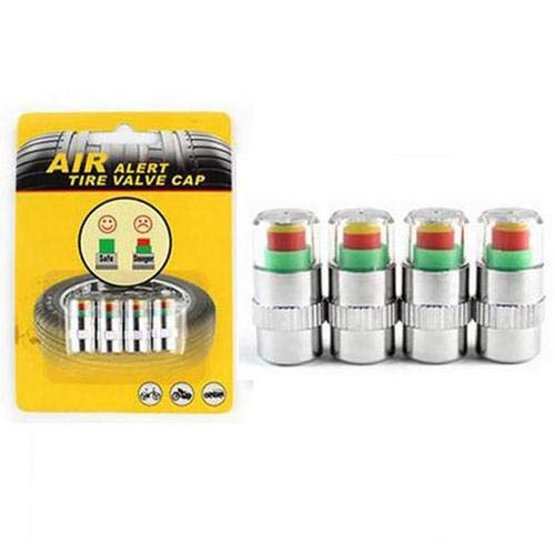 Cars Tire Air Pressure Monitor 3 Colors Alert Indicator Valve Cap Gauge - Set of 4 Pieces