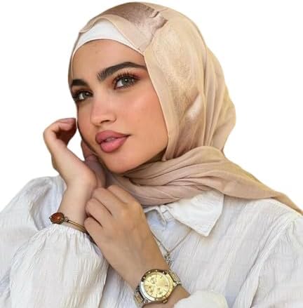 Plain Linen Gauze Scarf with One Line Pattern - Comfortable and Cool Head Scarf - Cotton Hijab for Women