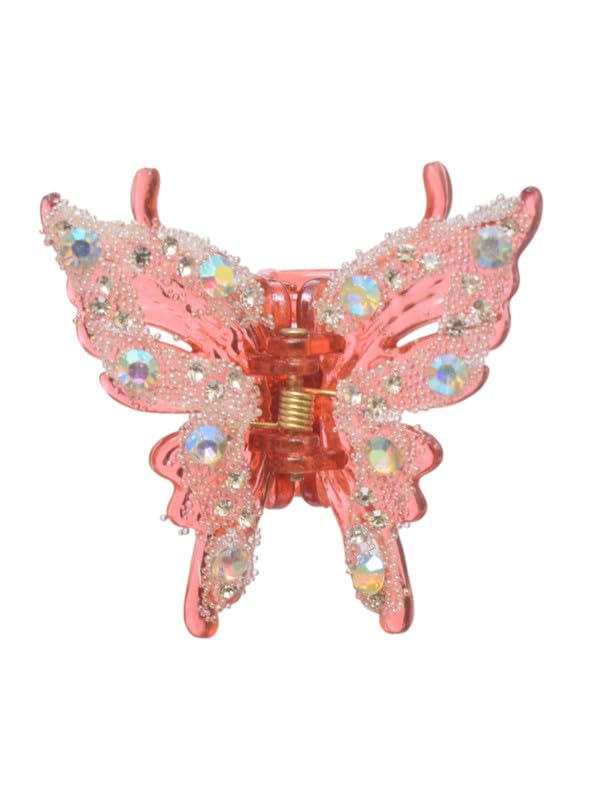 Daphne Plastic Hair Claw Clips With Butterfly Design For Girls - Red