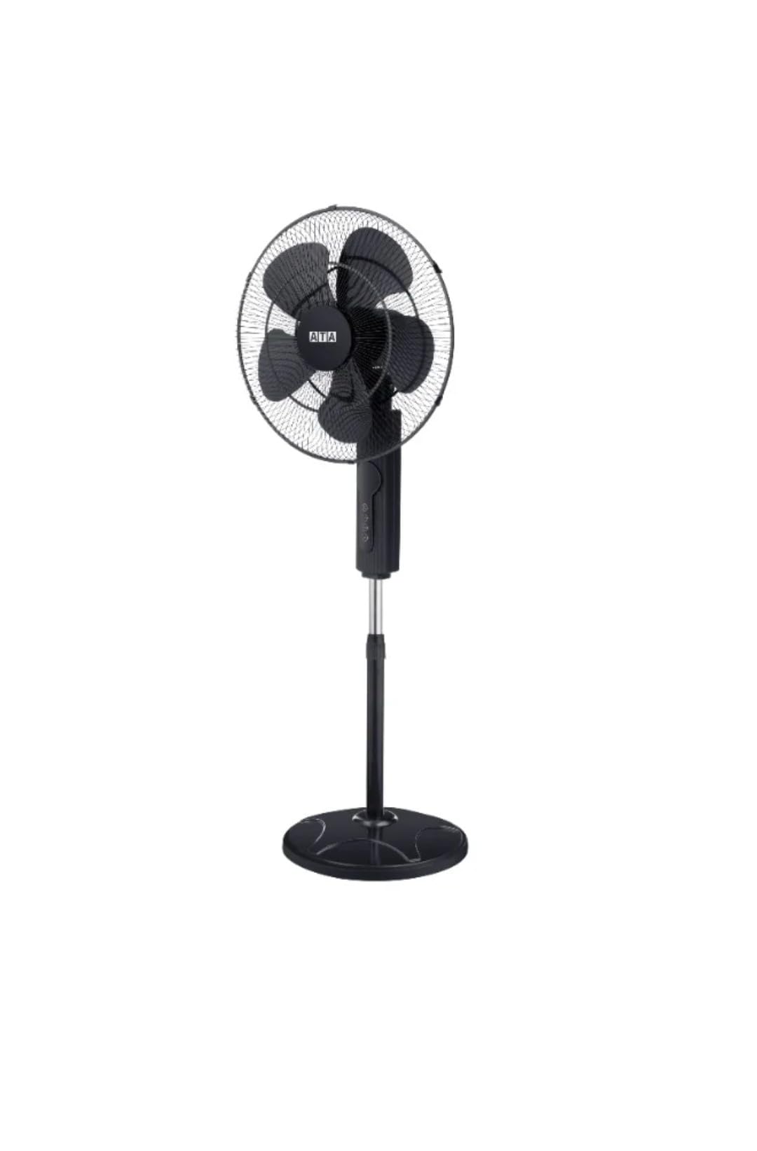 ATA Stand Fan, 5 Blades, 4 Speeds, with Timer, Black, 18 Inch, Movable Pole