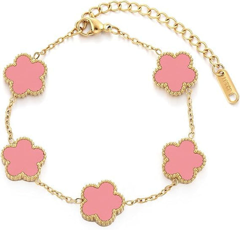 18K Gold Plated Stainless Steel Bracelet for Women Lucky Bracelet Four-Leaf Connected Leaf Bracelet Jewelry Gift for Women