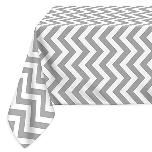 Chevron Waterproof PVC Rectangle Tablecloth - 137 x 183cm (Grey)