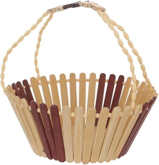 Volora Wooden Bread Basket with Handle, Multicolor (Beige in Brown)