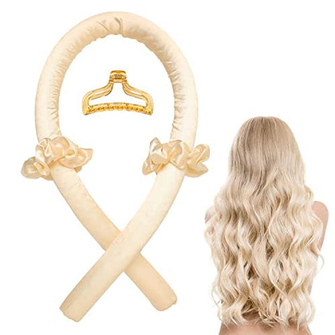 Heatless Curling Rod Headband No Heat Hair Curlers for Long Hair Silk Curls Headband with Hair Clips and Scrunchie Soft Rubber Hair Rollers for Sleeping in Overnight For Women Tik Tok (Champagne)