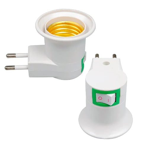 Lamp Socket Adapter with On/Off Switch – E27 Plug Converter for Lamp Holder, Child Safety Design, Easy Installation for Lighting Solutions (White, 2PCS)