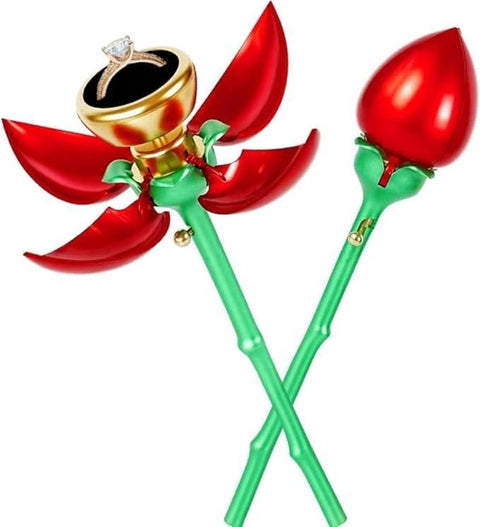 Wedding Jewelry Box - Beautiful Red Rose Design Suitable for Marriage Proposals, Bridal Gifts and Love Celebrations