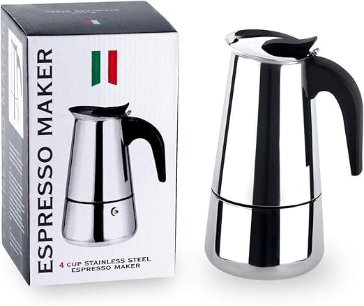Saiyam Stainless Steel Espresso Maker Stovetop Coffee Percolator Italian Coffee Maker Moka Pot (4 Cup - 200 ml, Silver)