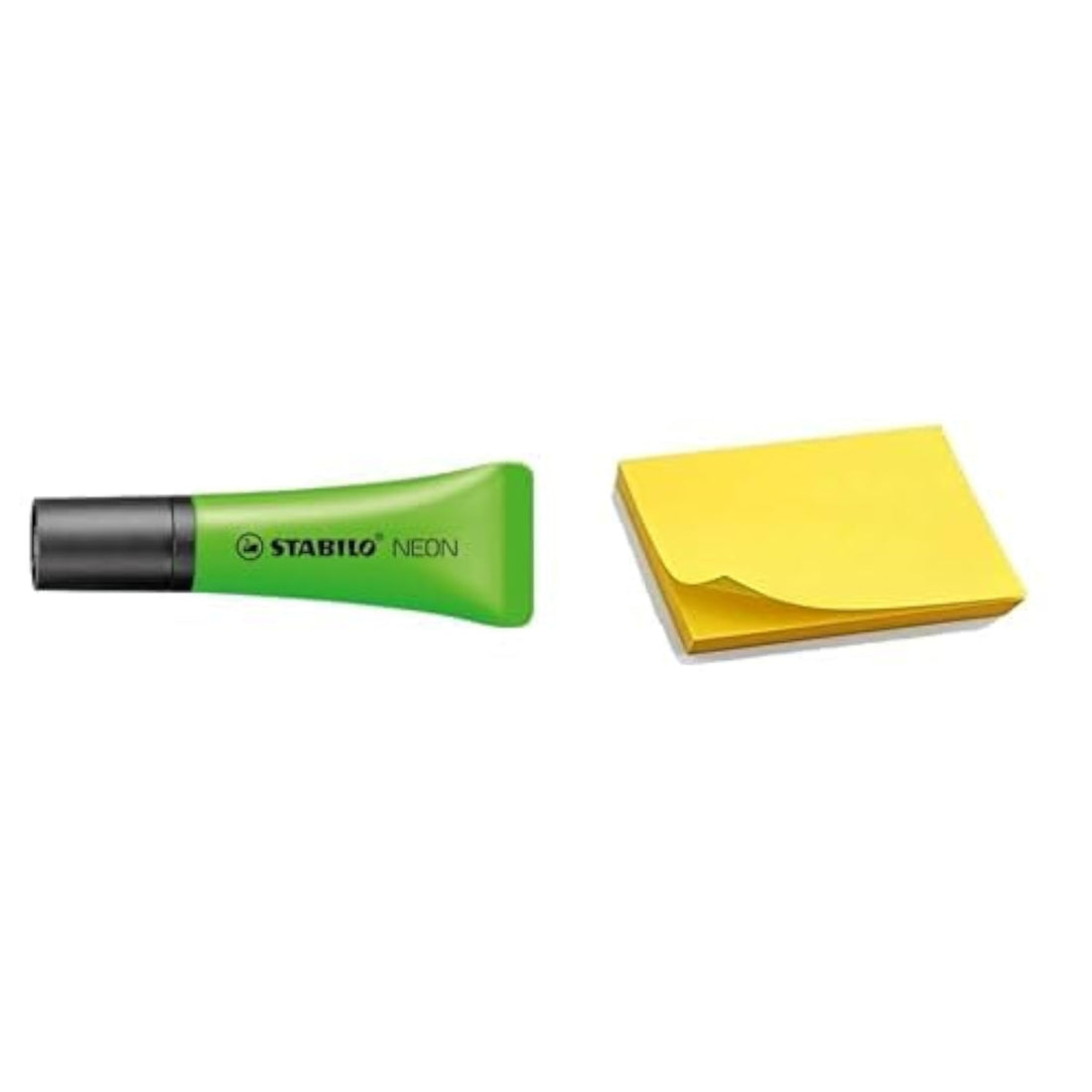 Stabilo neon highlighter - green + sticky note 3 * 5 yellow horizental