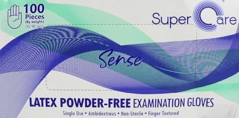 Sense Latex Powder-Free Examination Gloves, Ambidextrous, Non-Sterile, Finger Textured, Single Use, 100 Pieces, White