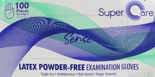 Sense Latex Powder-Free Examination Gloves, Ambidextrous, Non-Sterile, Finger Textured, Single Use, 100 Pieces, White