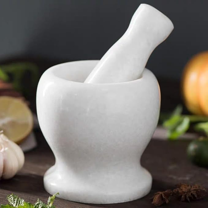 White Marble Mortar and Pestle Set, Traditional Spice Grinder, Kitchen Tool