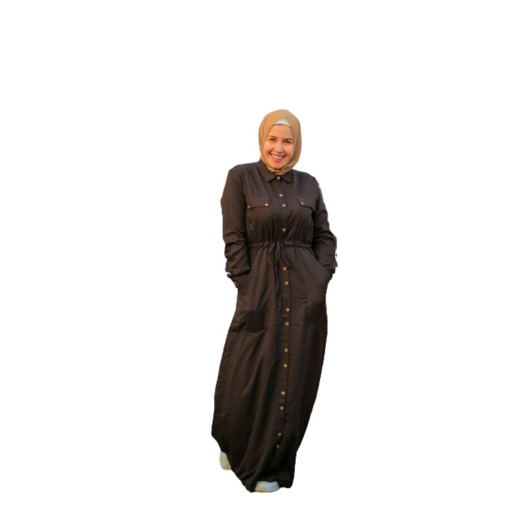 Brown Pocket Maxi Dress With Buttons