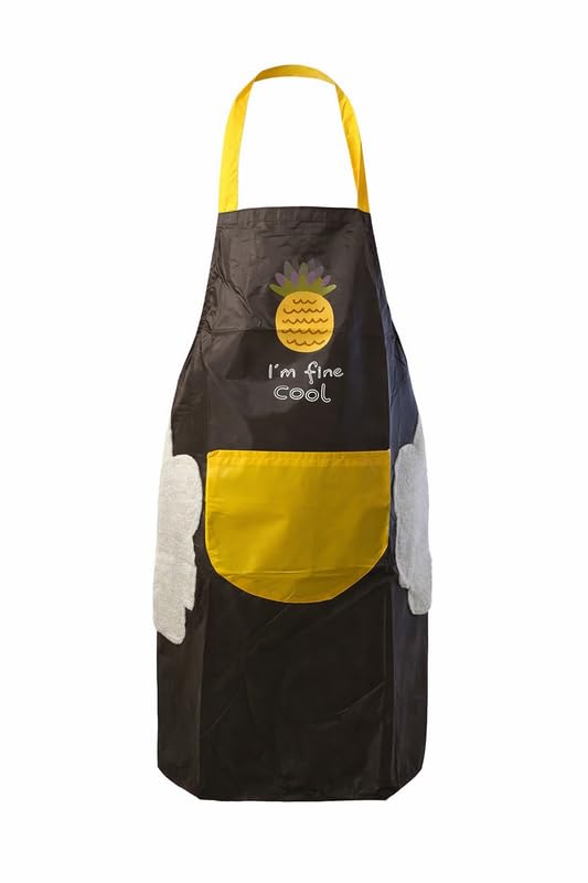 DOWNTOWN Waterproof Kitchen Apron with Large Pocket & Towel Sides – Funny Pineapple Cooking Apron for Women & Men, Adjustable Bib Apron for Home Kitchen & Baking