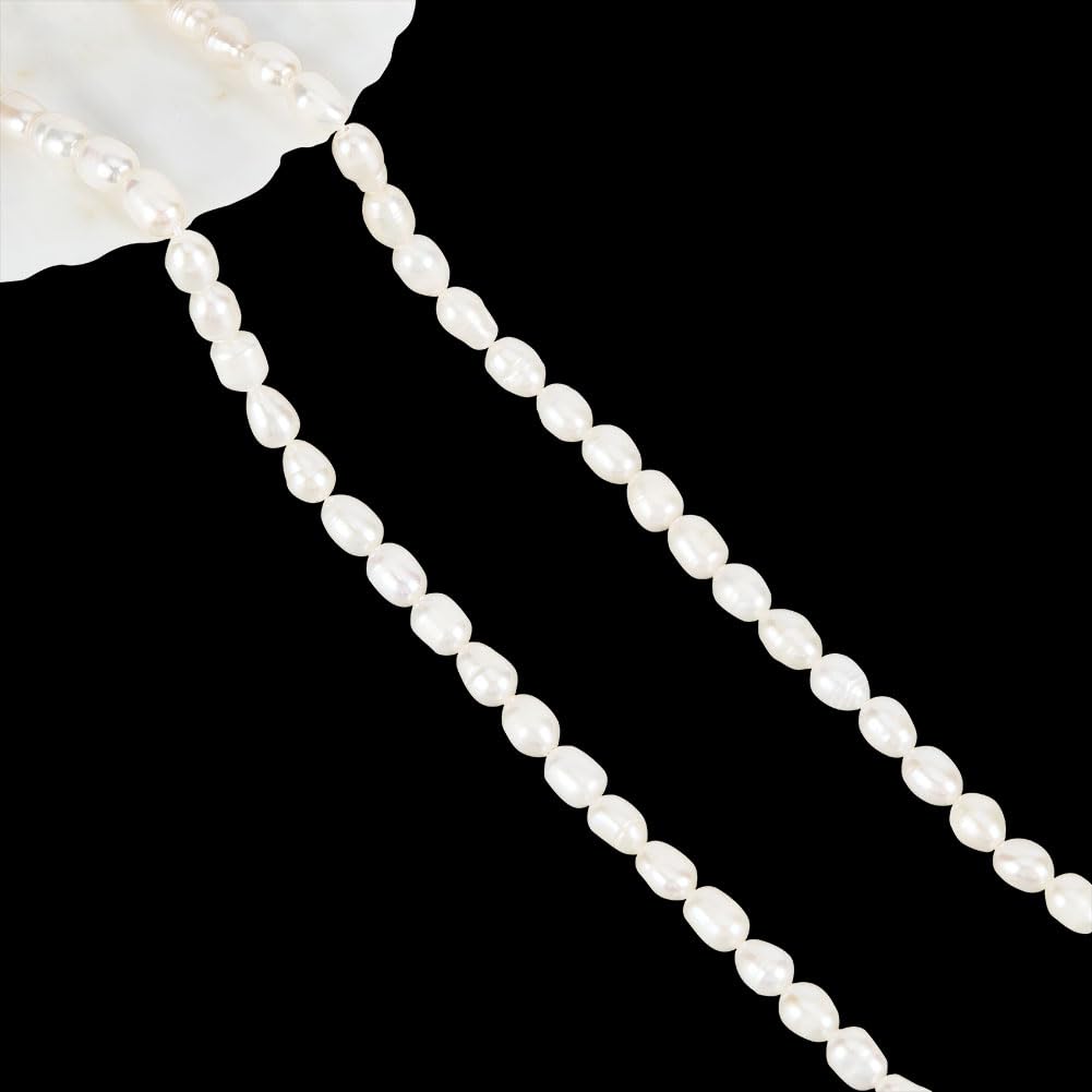 NBEADS About 48 Pcs Grade AA Natural Cultured Freshwater Pearl Beads, Rice Shape Freshwater Pearl Creamy White Loose Gemstone Pearl Beads for Craft Earring Bracelet Jewelry Making