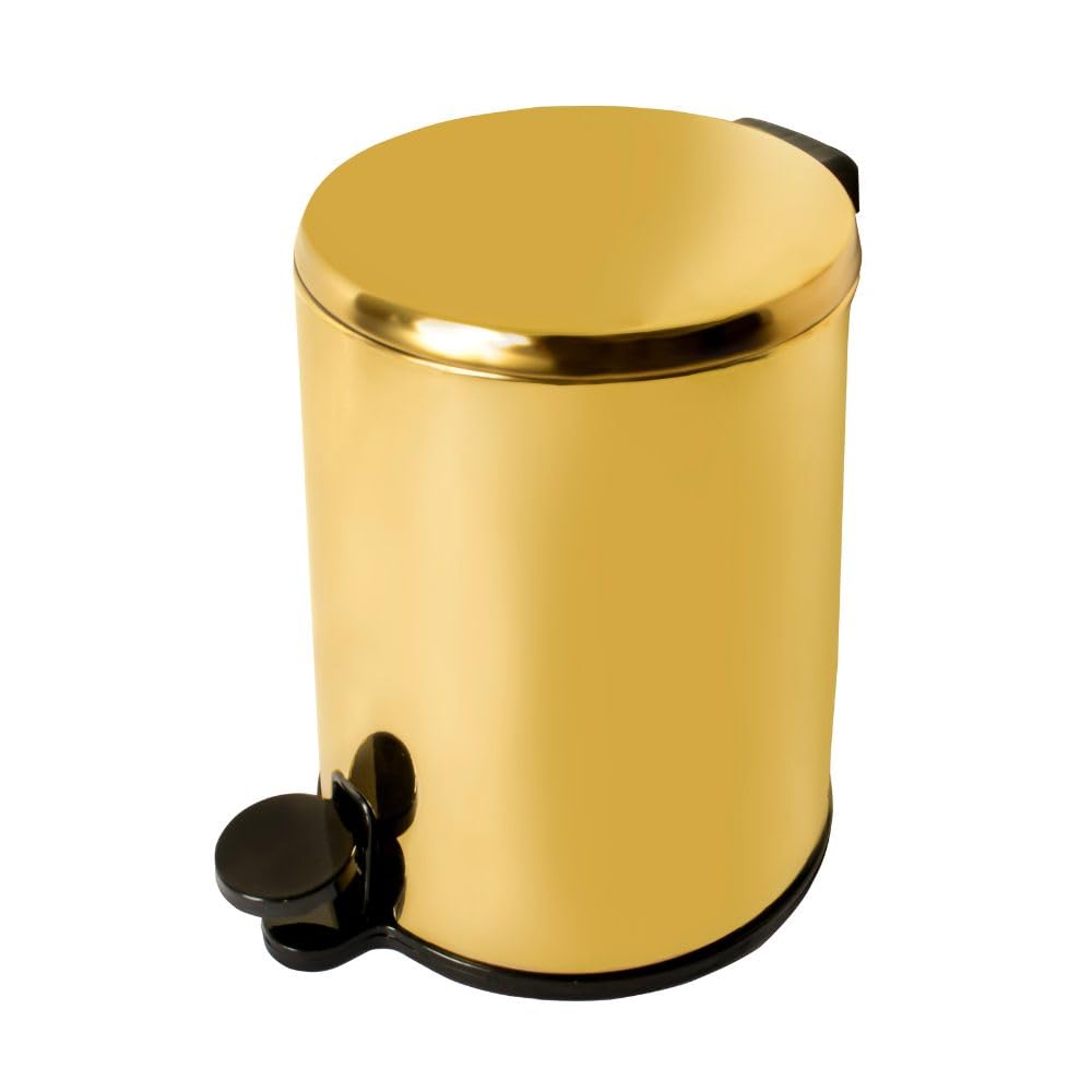 Golden Trash Can With Soft Close Lid, Stainless Steel Bathroom Bin With Inner Plastic Bucket, (6 Liters),Gold