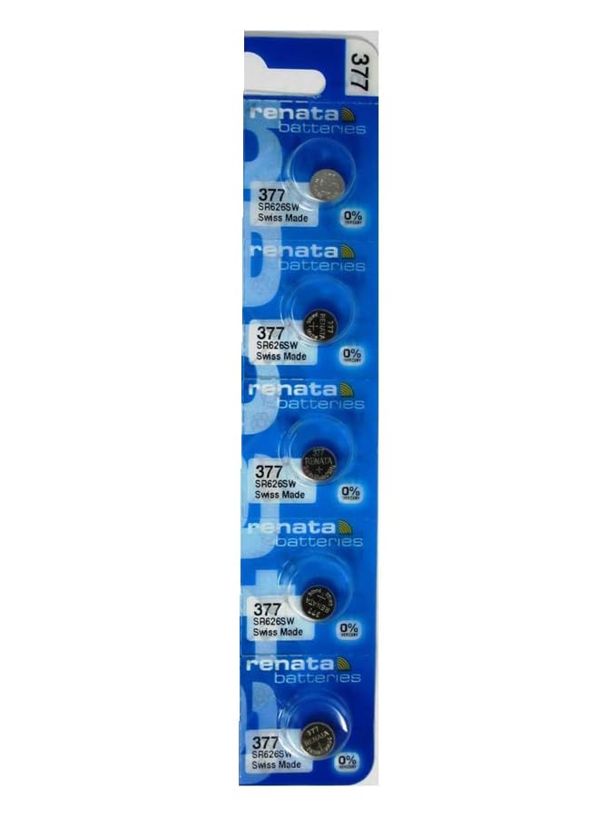 Renata Wrist Watch Battery - Swiss made, Button cell 1.55V, Renata long life battery, 5pcs 377-2, SR626SW