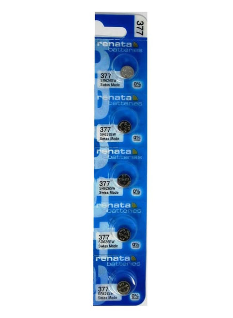 Renata Wrist Watch Battery - Swiss made, Button cell 1.55V, Renata long life battery, 5pcs 377-2, SR626SW