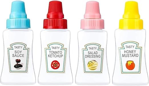 Volura Mini Condiment Squeeze Bottles, 4 Pcs Plastic Sauce Ketchup Containers, 25ml Empty Bento Lunch Box Accessories
