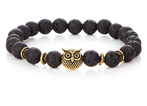 Nature Stone Bracelets Black Volcanic Agate Stone Alloy Silver Color Owl Yoga Bracelets