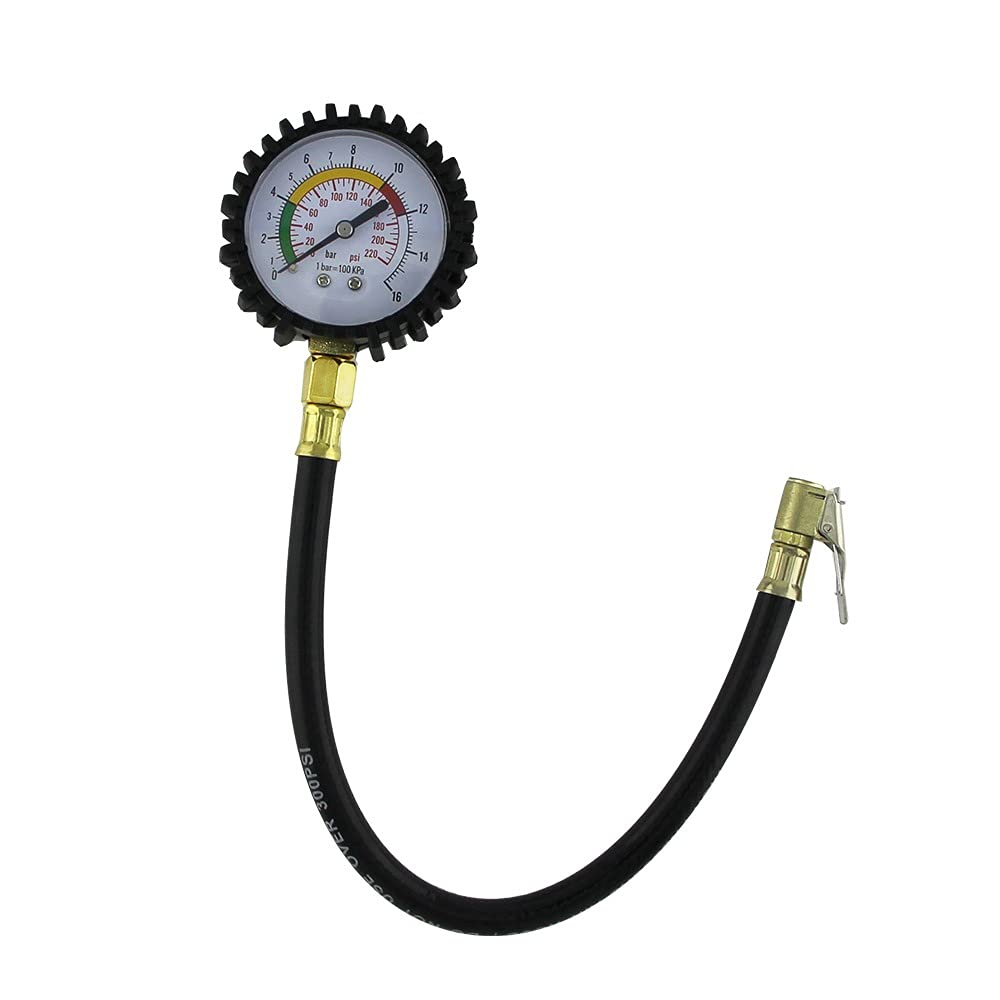SOLDOUT™ 220 PSI/16 Bar Car Tire Pressure Gauge Tire Inflator Pumps Pressure Gauge Tire Repair Tools Tyre Air Inflator Gauge (0-220PSI / 0-16Bar)