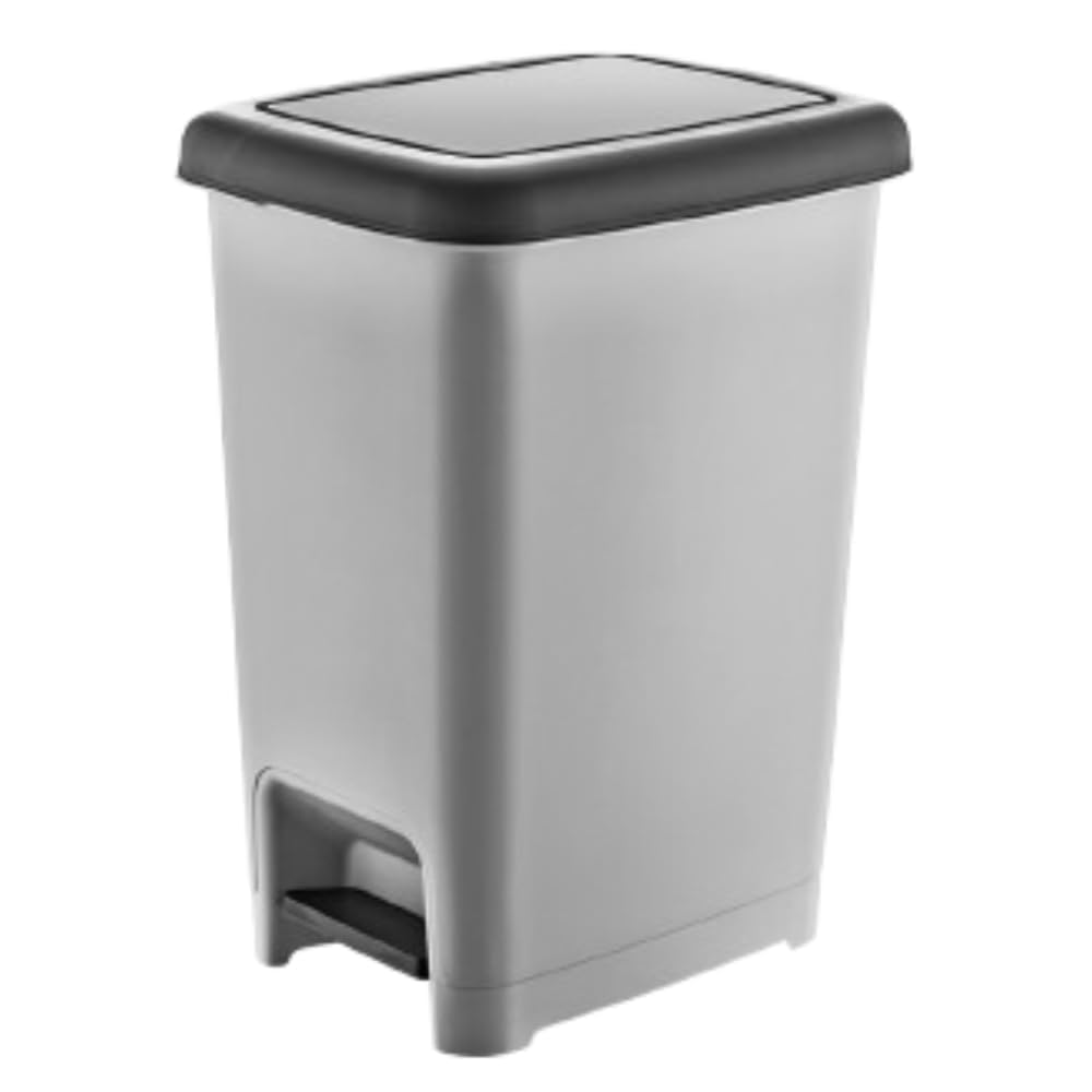 Dunya Slim Rectangular Basket, Plastic Dustbin Trash Can With Pedal, For Office, Home, Bathroom, Restaurant, Kitchen, Bedroom, (Gray). (25 liters)