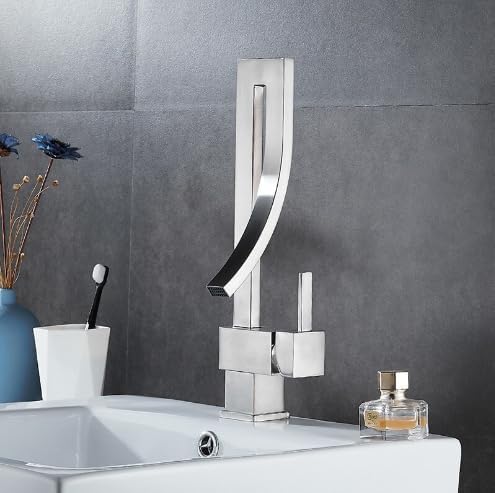 Multi Design Bathroom Mixer Set – Waterfall Touchless Mixer – Ceramic Handle – Hot & Cold Control – Colors & Patterns to Match All Decor (Chrome Waterfall Faucet)