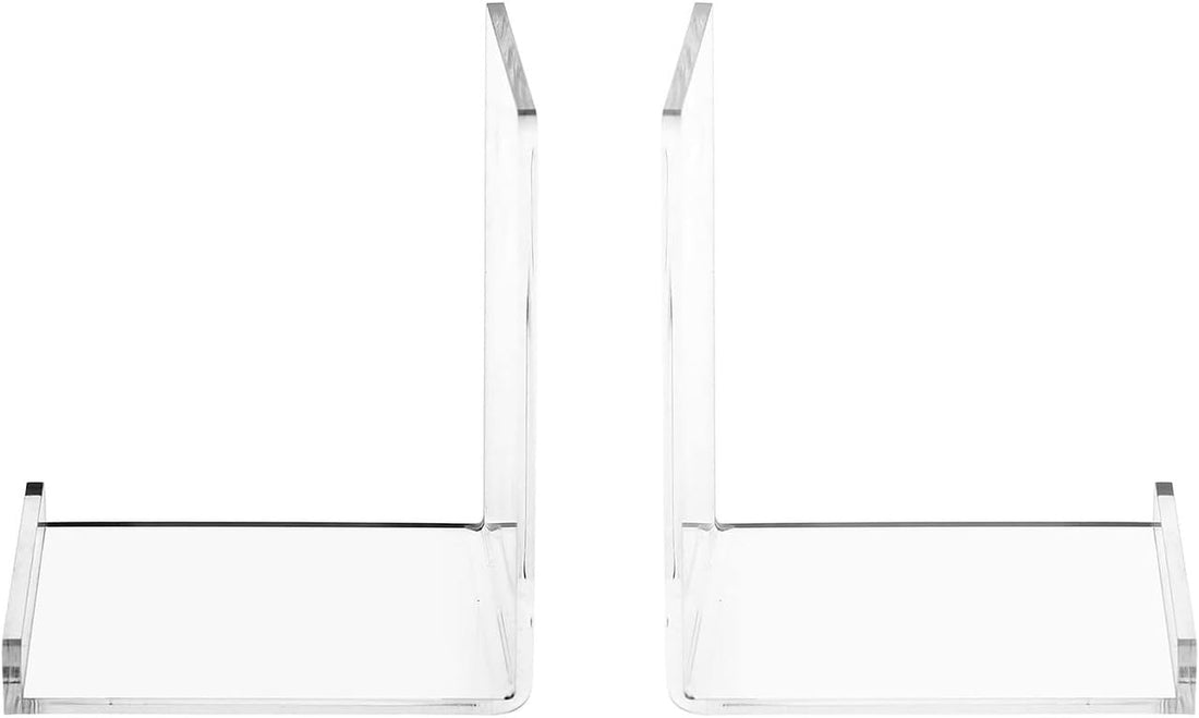 Best Media Modern Acrylic L Shaped Bookends with Non-Slip Bottoms, Transparent Book Stands for Office and Library, 1 Pair, Clear