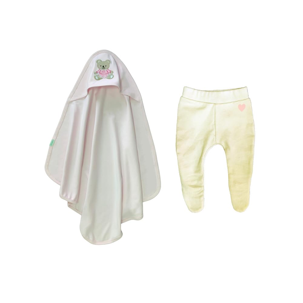 cotton baby Blanket Ecru Multicolor + Komkom Newborn Footed Pants E’cru Multicolor-Heart