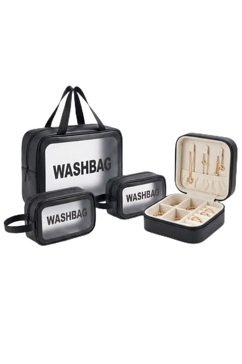 3 Pieces Makeup Organizer Bag Set Different Sizes with Accessories Organizer Case, Clear Makeup Bag Travel Cosmetic Jewelry Organizer for Women Girls (Rose)