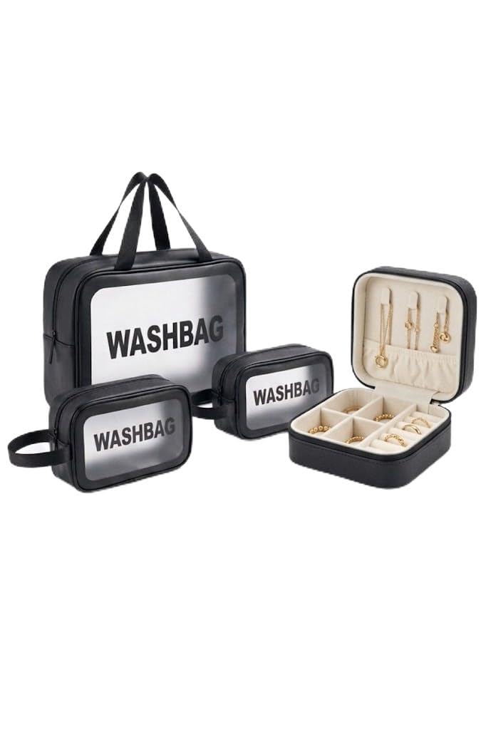 Makeup Organizer Bag Set 3 Different Sizes with Accessories Organizer Case, Clear Makeup Bag Travel Cosmetic Jewelry Organizer for Women Girls (Black)