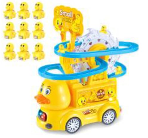 Climbing Duck Toy and Musical Slide for Kids Electric Duck Race Track with Lights and Songs Spinning Wheel and Interactive Motion