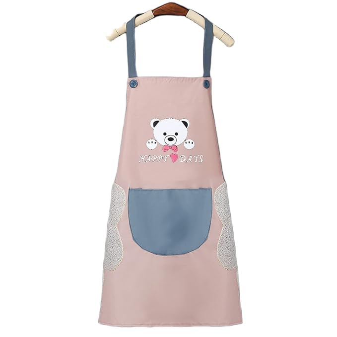 Adorable Waterproof Bear Apron with Side Towel and Front Pocket – Adjustable Cotton Linen Cooking Apron for Women and Men for Kitchen, Baking, BBQ, and Cleaning