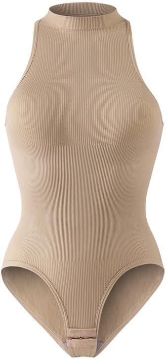 SHOWDAY Women’s Sleeveless Ribbed Bodysuit – Stretchy Slim Fit One-Piece with Snap Closure