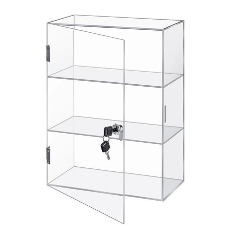 Best Media Acrylic Display Case with Lock and Key, Countertop Showcase Display Cabinet Storage Box for Retail Store – Clear – Fixed 3 Tier – 30 × 15 × 39.9