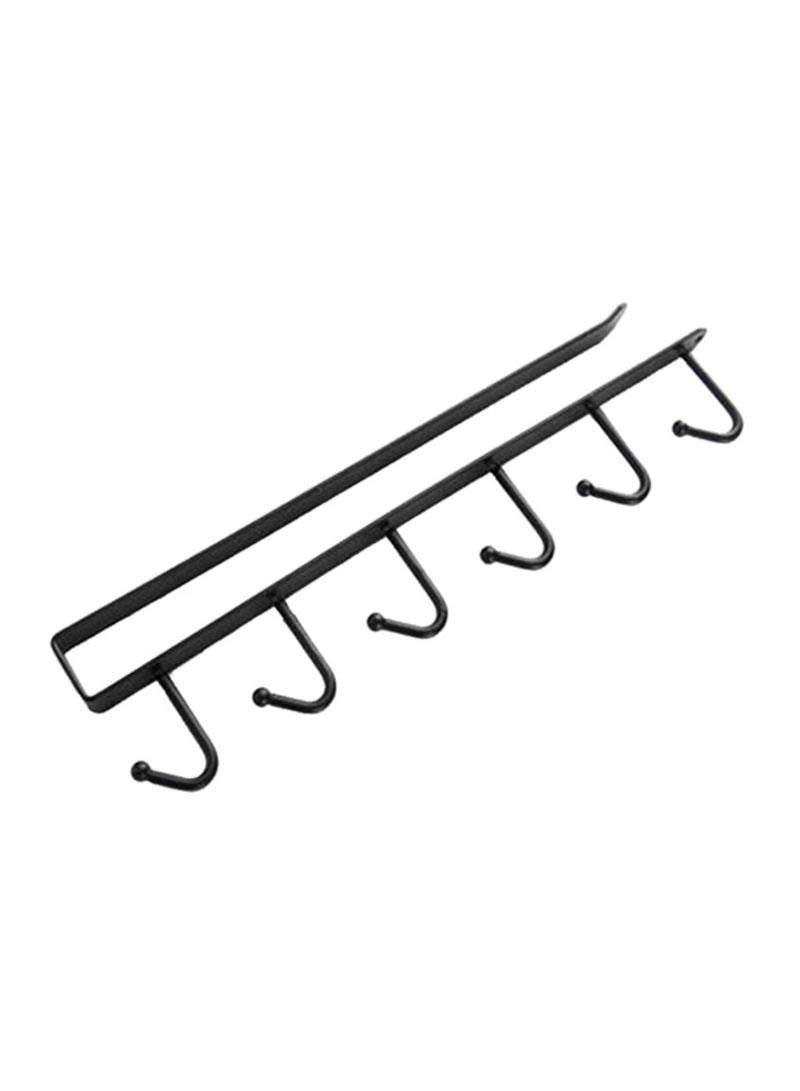 SOLDOUT™ 6 Hooks Stainless Steel Cupboard Hanging Hook Rack Holder Hooks Door Bathroom Kitchen Cabinet Draw Bedroom Towel Hanger (Black, 26x6.5x2.2cm)