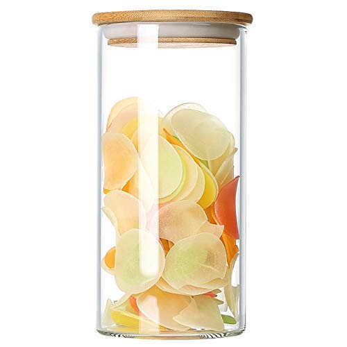 1200 ML Airtight clear glass storage canister with wood lid food storage container jar with sealing bamboo lid for kitchen storage and multipurpose use (4)