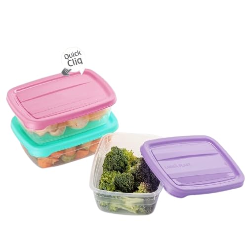 Microwave Boxes Meal Prep Containers,Plastic Storage Food Containers with Lids, Disposable Bento Box Reuse, Refrigerator Saf 600ml, Quick Cliq Lid, 3 Pack, Multicolour