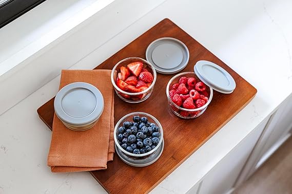Glass Food Containers with Silicone Lids - 3 Pack Round Space Saver Containers - Perfect for Storage, Microwave and Washing Machine Safe (BABY BLUE)