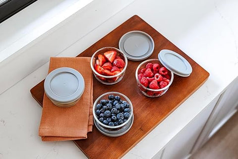 Glass Food Containers with Silicone Lids - 3 Pack Round Space Saver Containers - Perfect for Storage, Microwave and Washing Machine Safe (BABY BLUE)