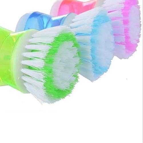 2 Pieces Kitchen Cleaning Brush Set with Internal Cleaner Tank, Practical Kitchen Dish Brush, One-Click Strong Bristles to Quickly Remove Grease and Food Residues, Multicolor