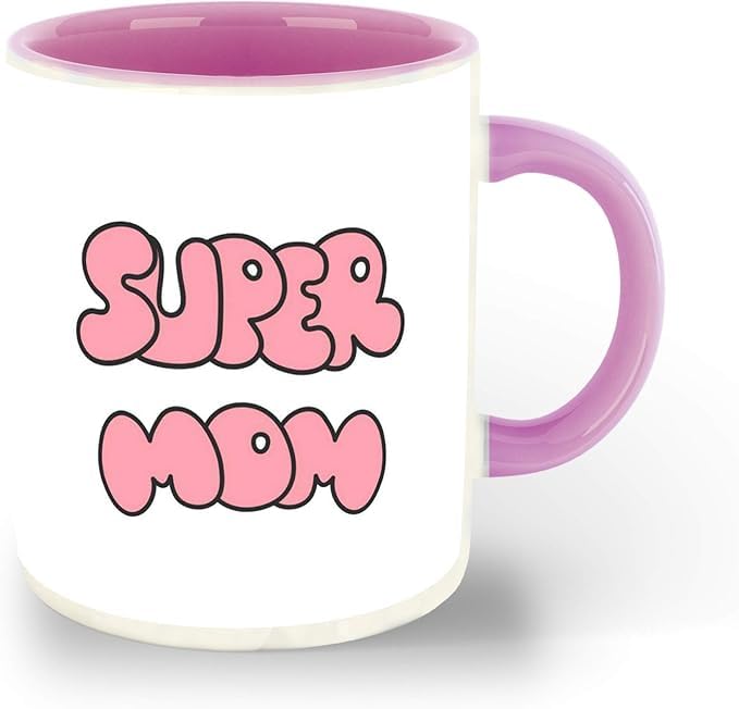 Super Mom Coffee Mug, Pink and White, Ceramic, Mother's Day Gift