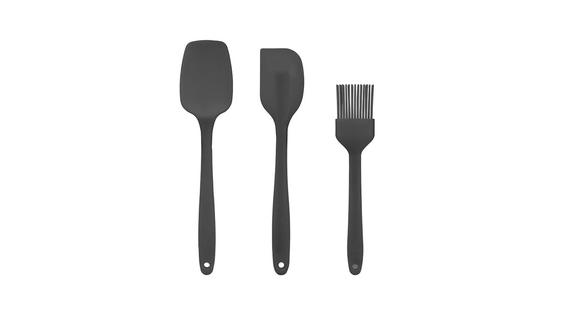 Free Cook Silicone Spoon, Spatula and Brush Set 3-Piece, Red-Multicolor