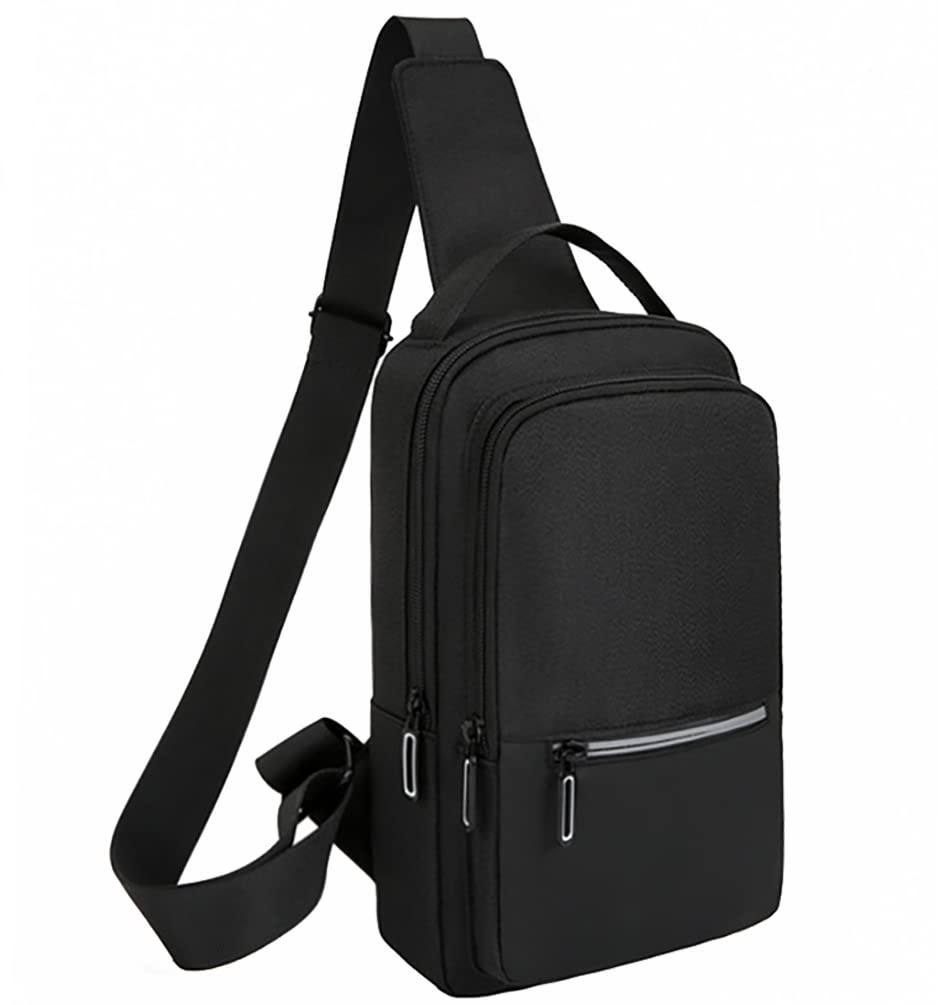 Small Sling Backpack Multipurpose Crossbody Chest Shoulder Bag Travel Hiking Daypack with Reflective Strip (Black)