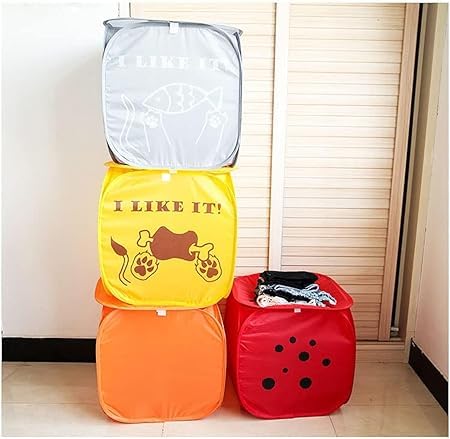 1 Piece Large Canvas Storage Basket Foldable Cartoon Laundry Baskets Kids Toy Storage Dirty Clothes Organizer (Multicolor) 44 * 44 * 44cm