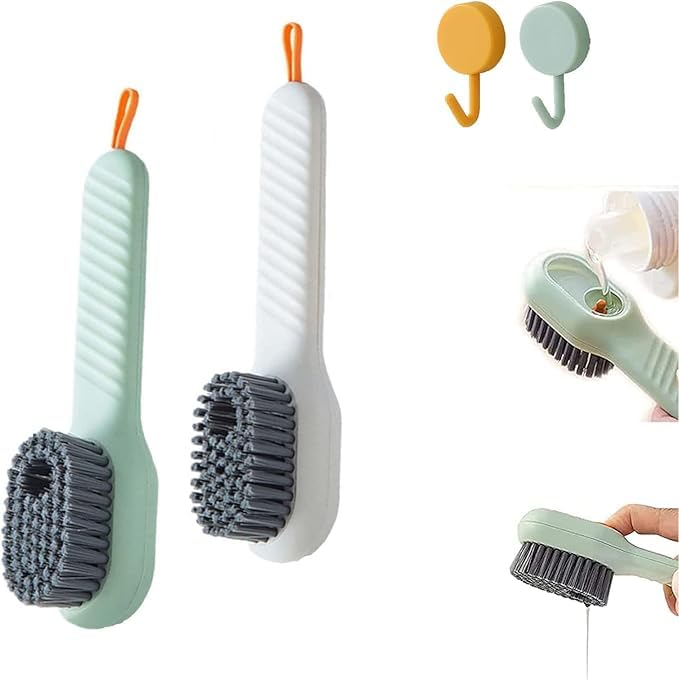 HAPPY HOME Multifunction Cleaning Brush, Cleaning Brush with Soap Dispenser, Liquid Filled Laundry Brush Multifunctional Liquid Shoe Brush for Washing Clothes Shoes 1pc