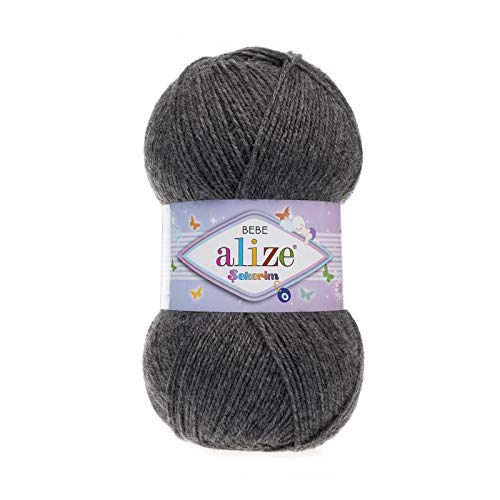 Alize SEKERIM BEBE Dark Grey Melange 197 - Crochet and Knitting Yarn